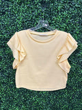 Yellow ruffled sleeve crop top