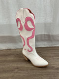 White Cowboy Boots with Pink Bows