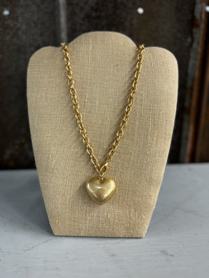 Vintage Puffy Heart Pendant Necklace