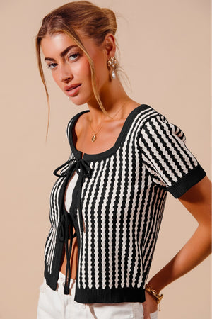 SoMe Tie Front Scoop Neck Knit Top
