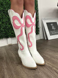 White Cowboy Boots with Pink Bows